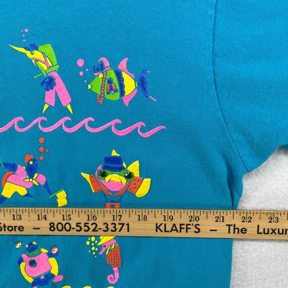 EYES ON CALIFORNIA Shirt Women One Size Fish Seahorse Single Stitch Vintage Blue - Picture 13 of 16